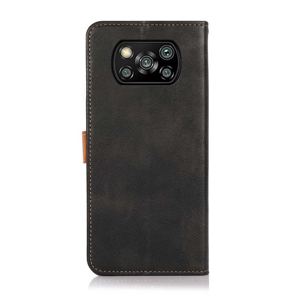 KHAZNEH Golden Magnetic Clasp Design Dual Color Leather Wallet Phone Case with Stand for Xiaomi Poco X3/Poco X3 Pro/Poco X3 NFC - Black-3