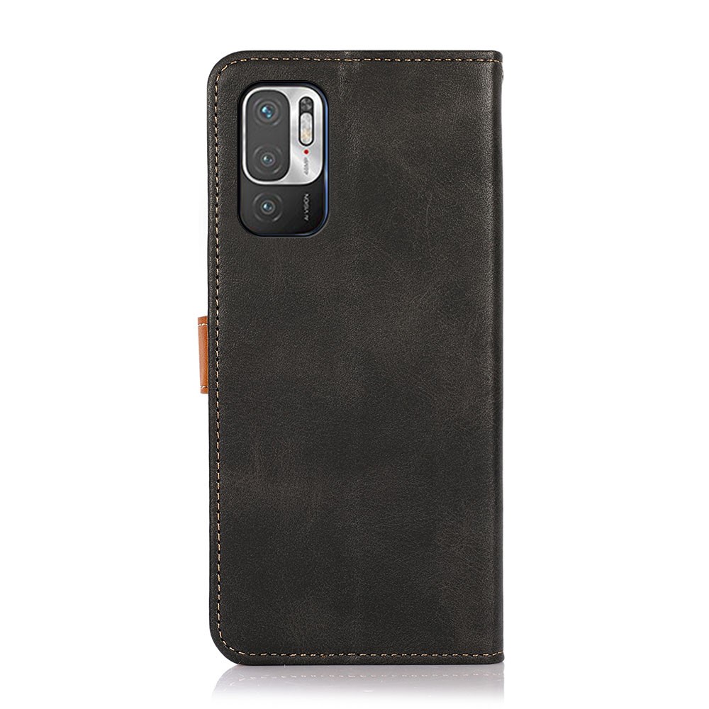 KHAZNEH Dual Color Leather Golden Magnetic Clasp Design Phone Case with Stand Wallet for Xiaomi Redmi Note 10 5G/Poco M3 Pro 4G/Poco M3 Pro 5G - Black-3