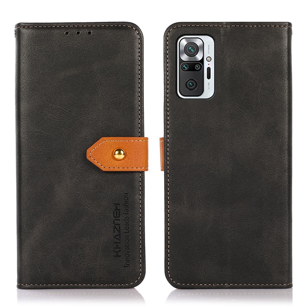 KHAZNEH Dual Color Wallet Leather Phone Stand Case with Golden Magnetic Clasp Design for Xiaomi Redmi Note 10 Pro/Note 10 Pro Max - Black-1