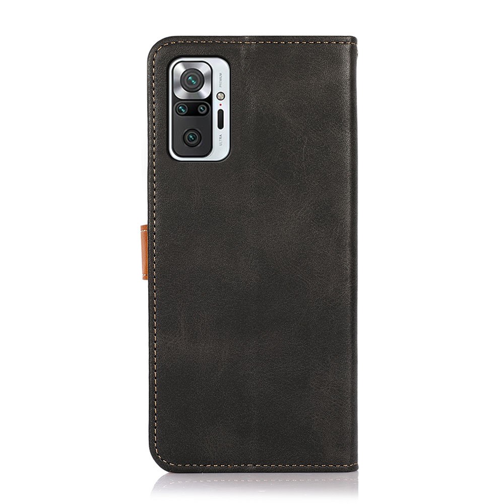 KHAZNEH Dual Color Wallet Leather Phone Stand Case with Golden Magnetic Clasp Design for Xiaomi Redmi Note 10 Pro/Note 10 Pro Max - Black-3