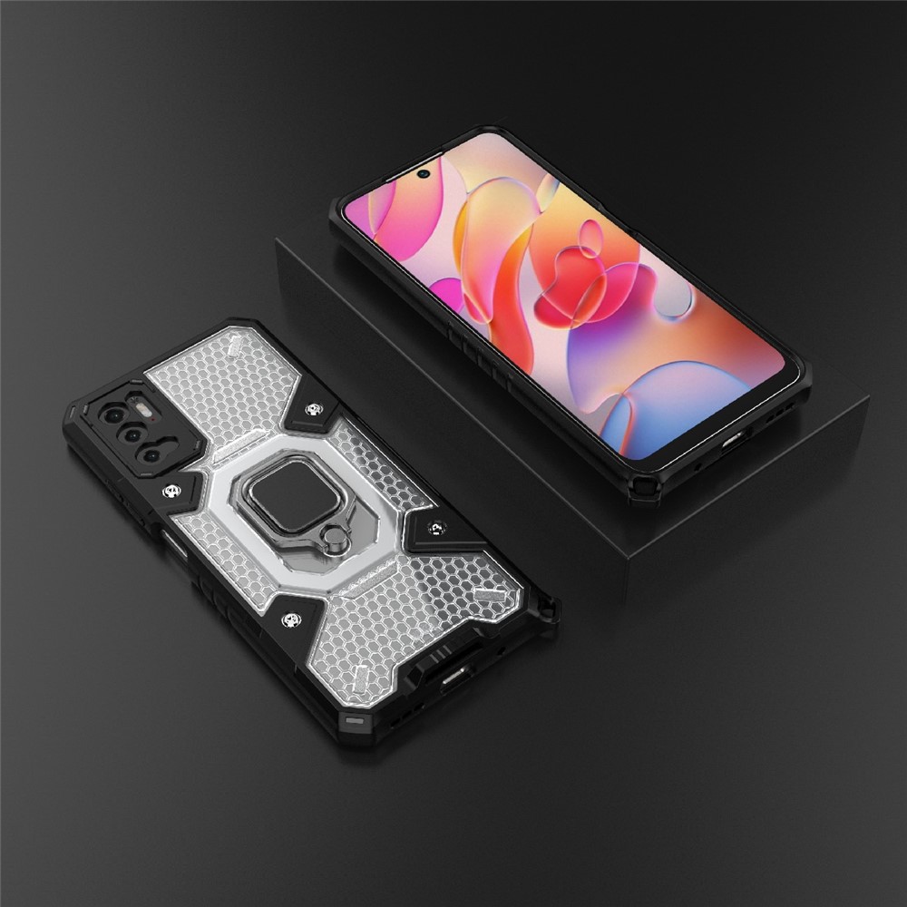 PC+TPU Hybrid Phone Case Built-in Magnetic Holder with Kickstand for Xiaomi Redmi Note 10 5G / Poco M3 Pro 4G / 5G - White-11