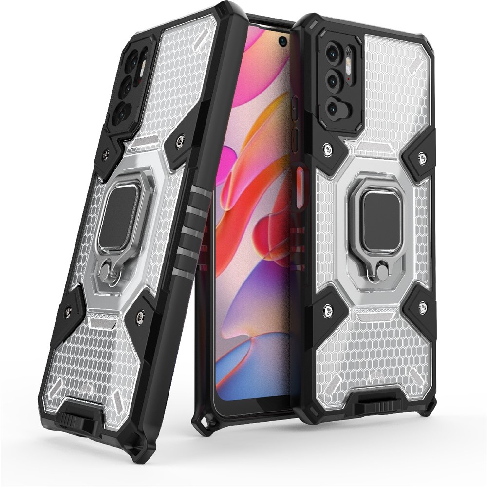 PC+TPU Hybrid Phone Case Built-in Magnetic Holder with Kickstand for Xiaomi Redmi Note 10 5G / Poco M3 Pro 4G / 5G - White-12