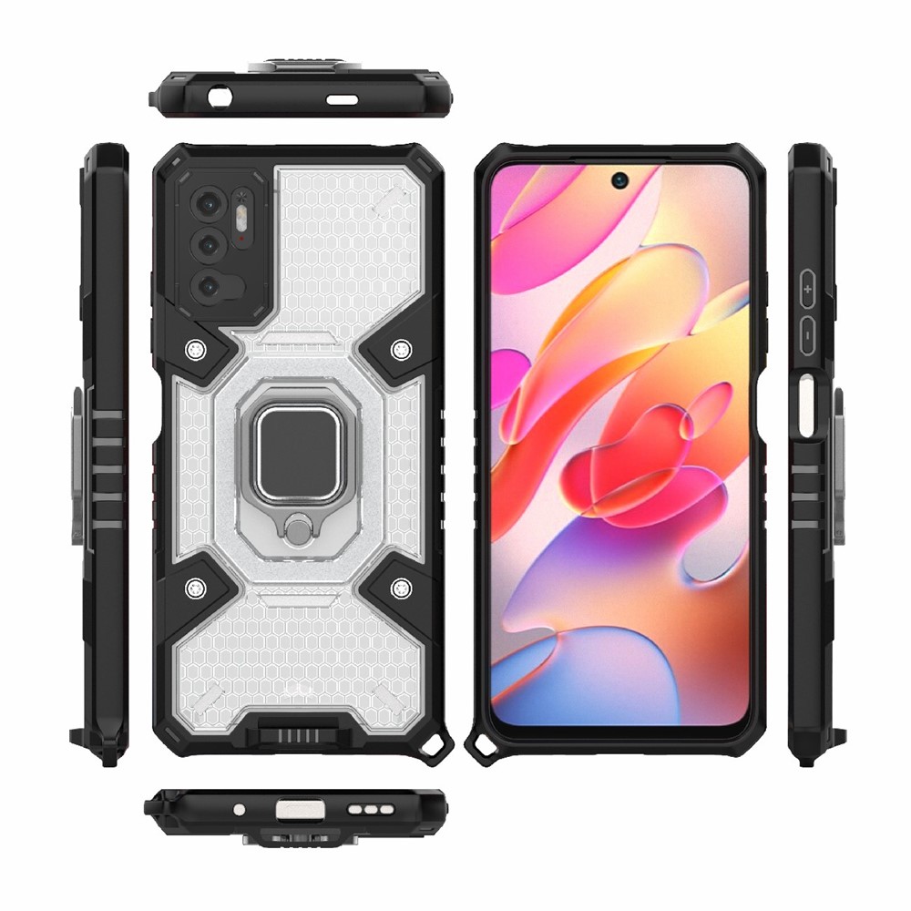 PC+TPU Hybrid Phone Case Built-in Magnetic Holder with Kickstand for Xiaomi Redmi Note 10 5G / Poco M3 Pro 4G / 5G - White-13