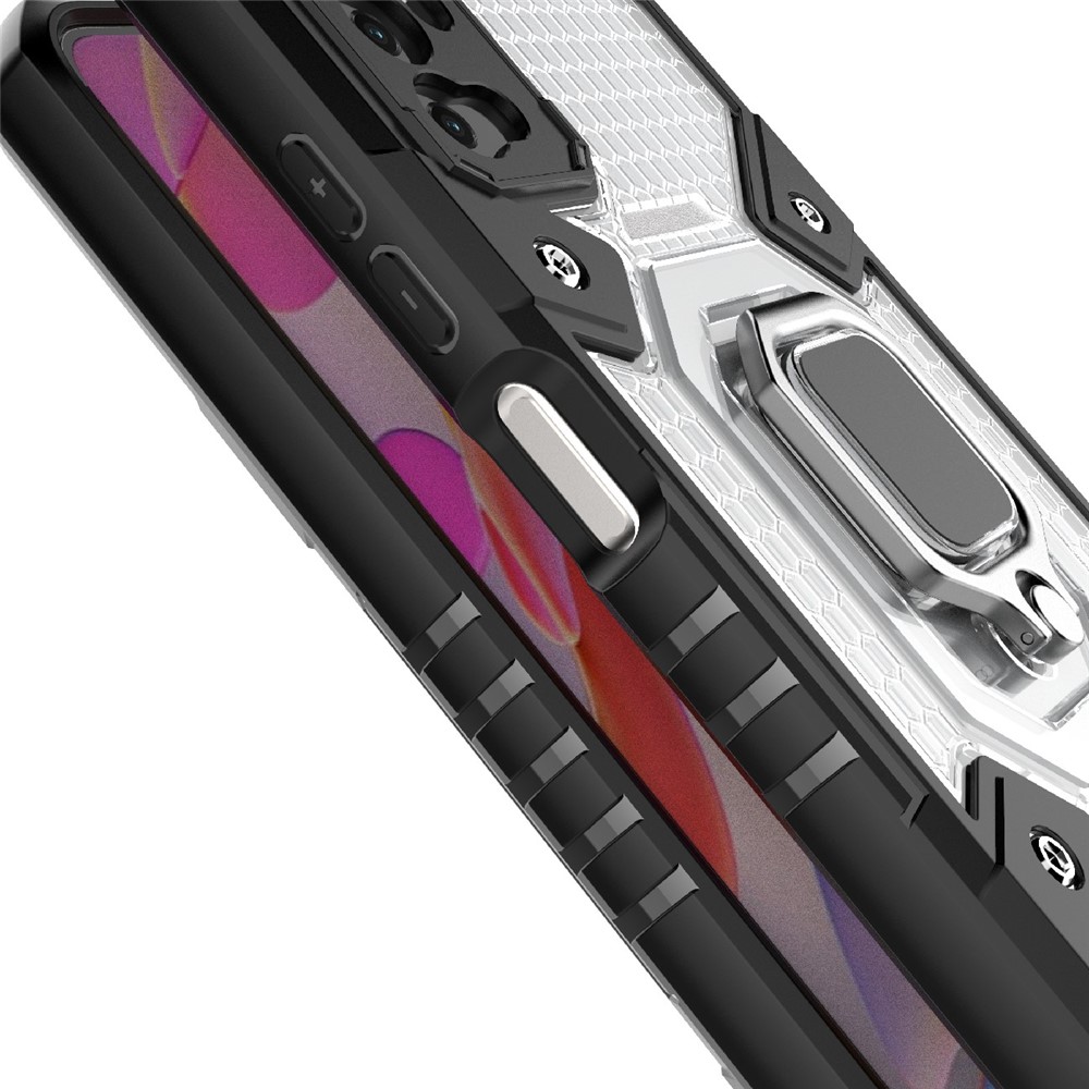 PC+TPU Hybrid Phone Case Built-in Magnetic Holder with Kickstand for Xiaomi Redmi Note 10 5G / Poco M3 Pro 4G / 5G - White-9