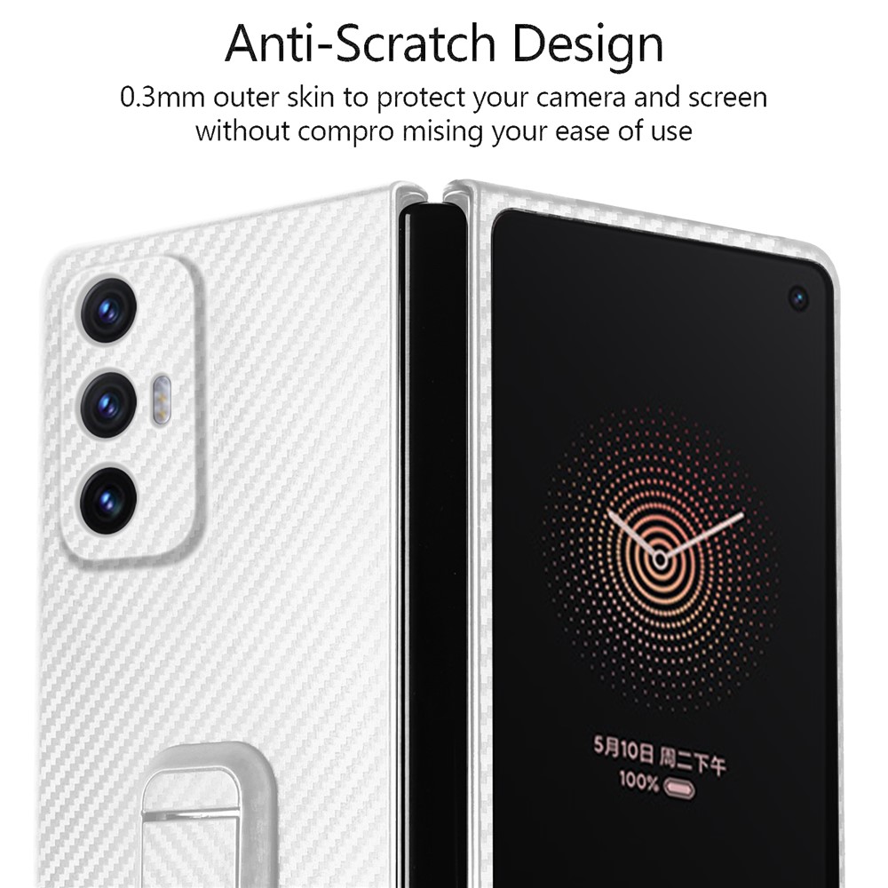 Carbon Fiber Texture Leather Coated PC Hard Case Phone Cover with Kickstand for Xiaomi Mi Mix Fold - Silver-3