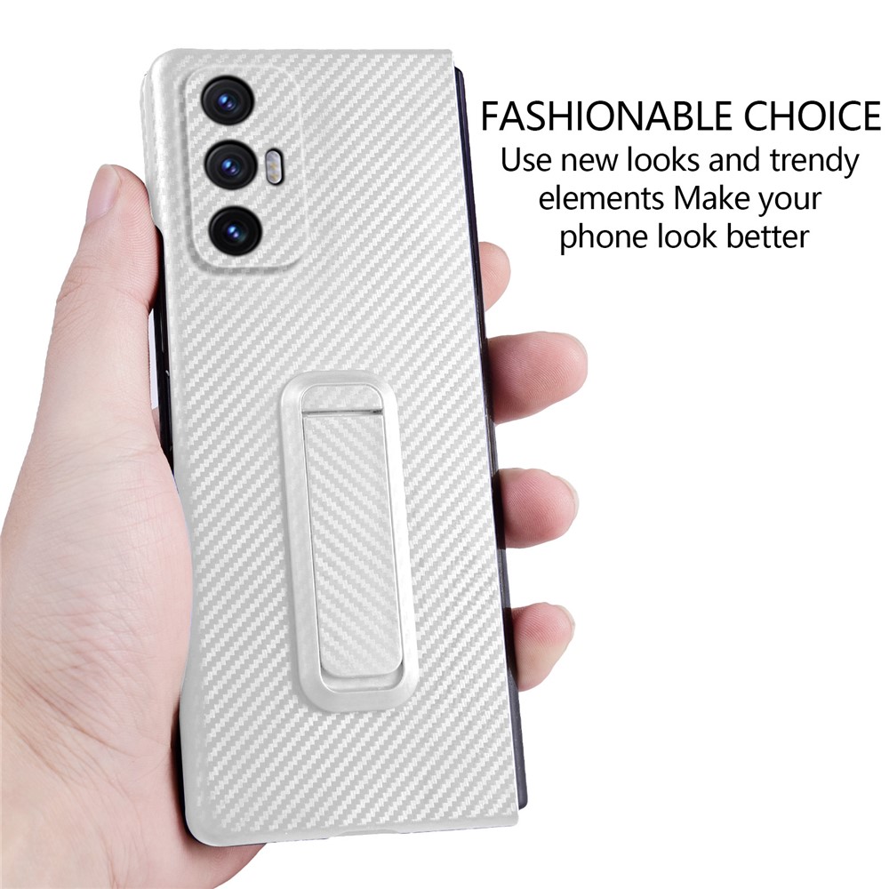 Carbon Fiber Texture Leather Coated PC Hard Case Phone Cover with Kickstand for Xiaomi Mi Mix Fold - Silver-6