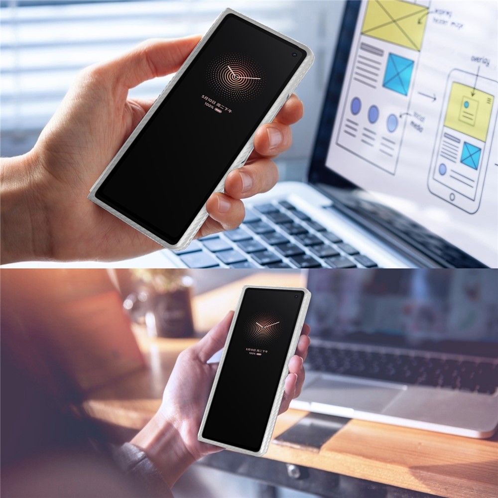 Carbon Fiber Texture Leather Coated PC Hard Case Phone Cover with Kickstand for Xiaomi Mi Mix Fold - Silver-7