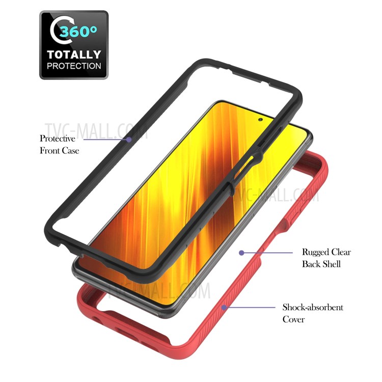 360-Degree Full Coverage TPU + PC Hybrid Phone Cover Case with Kickstand for Xiaomi Poco X3/Poco X3 Pro/Poco X3 NFC - Red-3