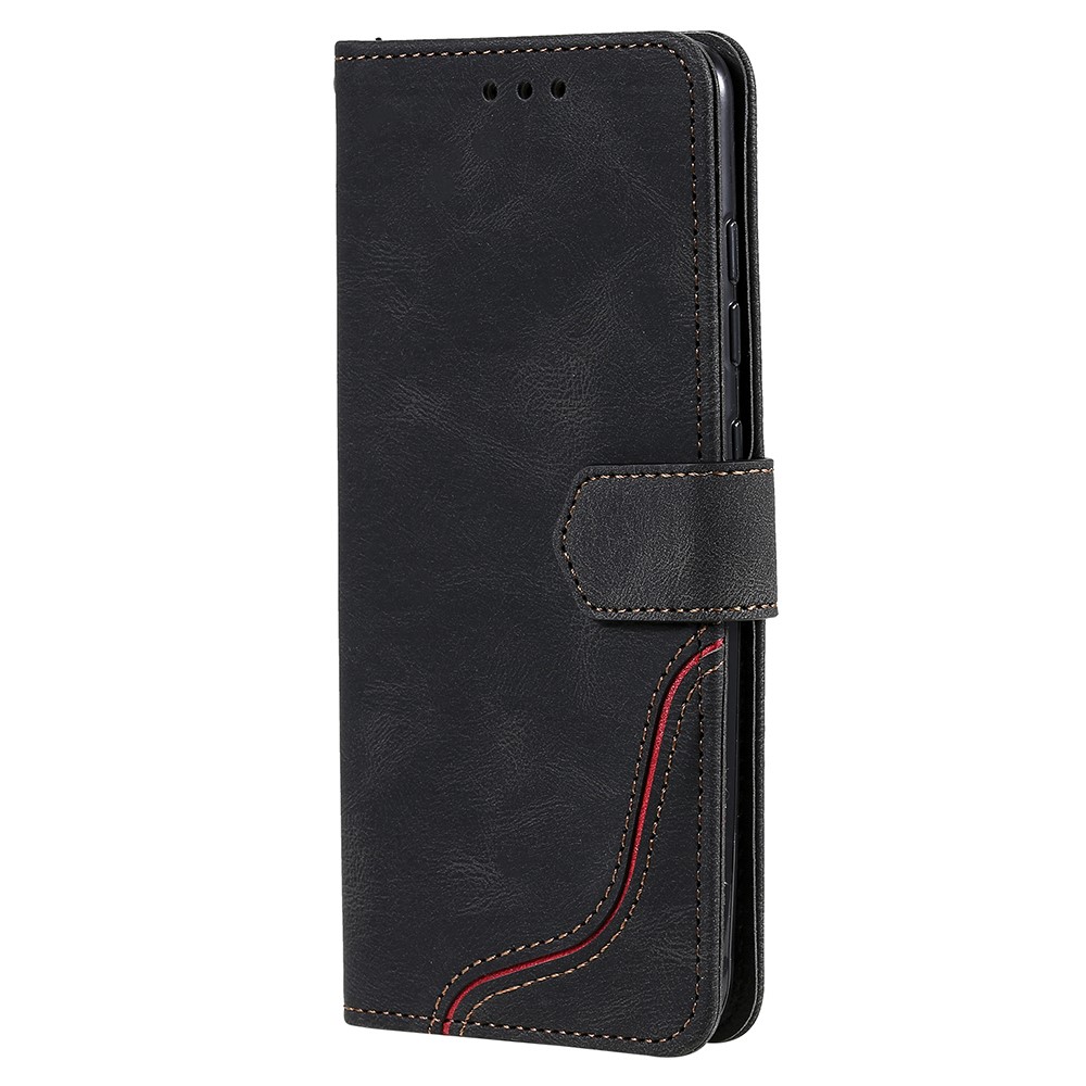 Tri-color Splicing Skin Feel Protector PU Leather Flip Case Wallet Stand Cover for Xiaomi Redmi Note 10 4G/Note 10S - Black-3