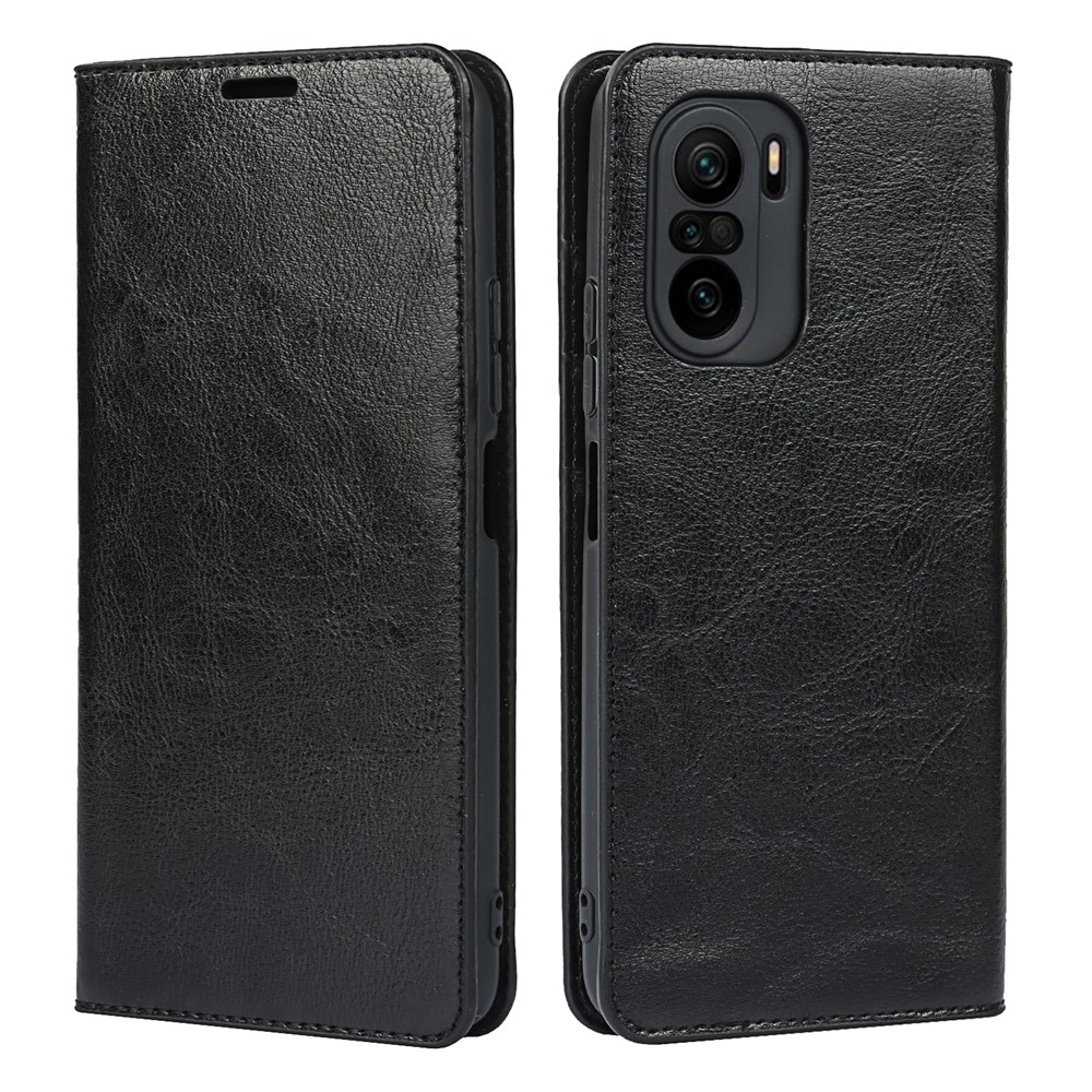 Wallet Stand Design Crazy Horse Genuine Leather Phone Case for Xiaomi Mi 11i / Poco F3 / Redmi K40 / K40 Pro - Black-1