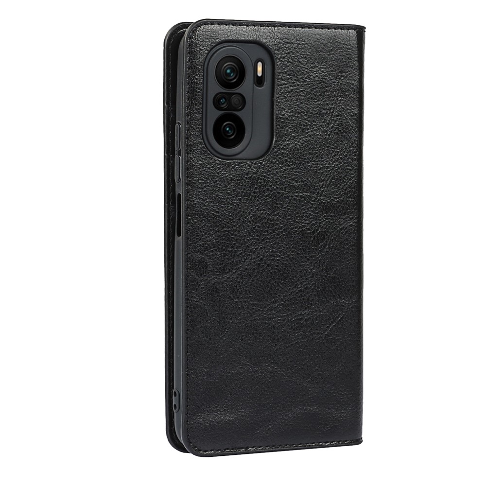 Wallet Stand Design Crazy Horse Genuine Leather Phone Case for Xiaomi Mi 11i / Poco F3 / Redmi K40 / K40 Pro - Black-3