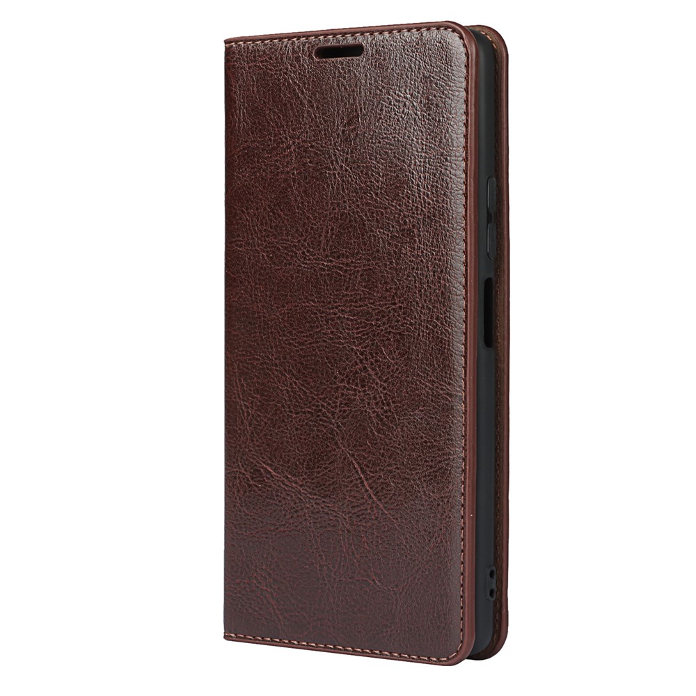 Crazy Horse Genuine Leather Stand Wallet Phone Case Cover for Xiaomi Redmi Note 10 Pro - Coffee-2