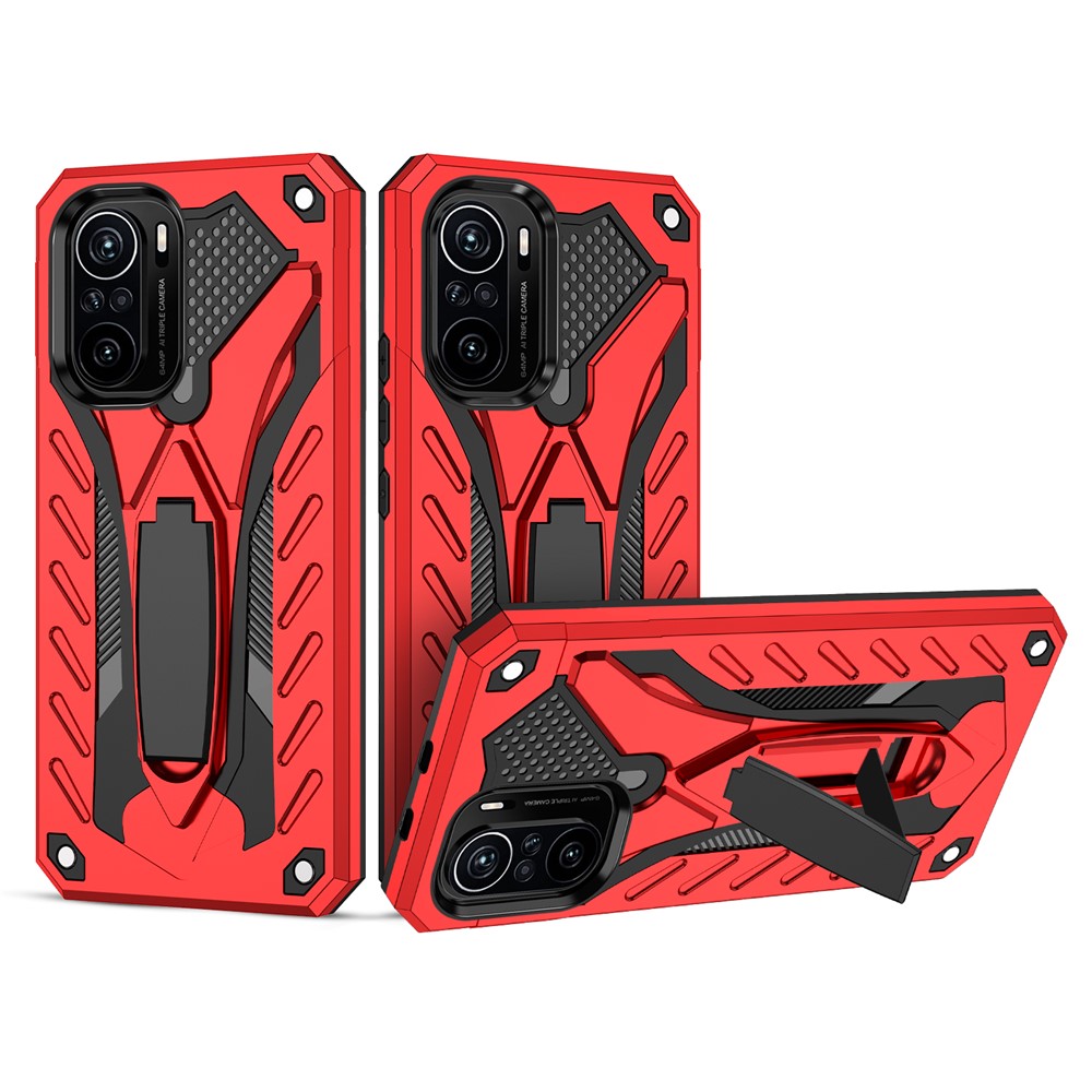 Phantom Knight Style TPU PC Hybrid Phone Case Kickstand Cover Shell Für Xiaomi Redmi K40 / Redmi K40 Pro / Redmi K40 Pro+ / Xiaomi Poco F3 / Xiaomi Mi 11i - Rot