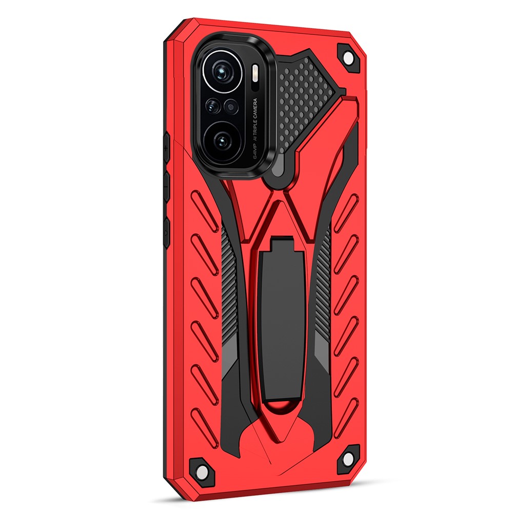 Phantom Knight Style TPU PC Hybride Téléphone Boothstand Cover Shell Pour Xiaomi Redmi K40 / Redmi K40 Pro / Redmi K40 Pro + / Xiaomi Poco F3 / Xiaomi Mi 11i - Rouge