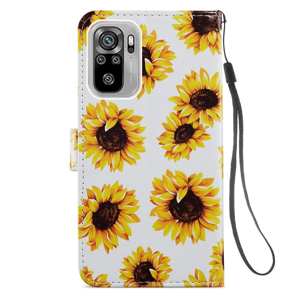 Pattern Printing Leather Phone Case Wallet Stand Design Cover for Xiaomi Redmi Note 10 4G/Note 10S - Sunflower-3