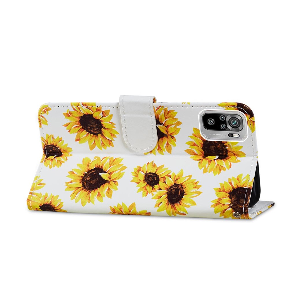 Pattern Printing Leather Phone Case Wallet Stand Design Cover for Xiaomi Redmi Note 10 4G/Note 10S - Sunflower-4