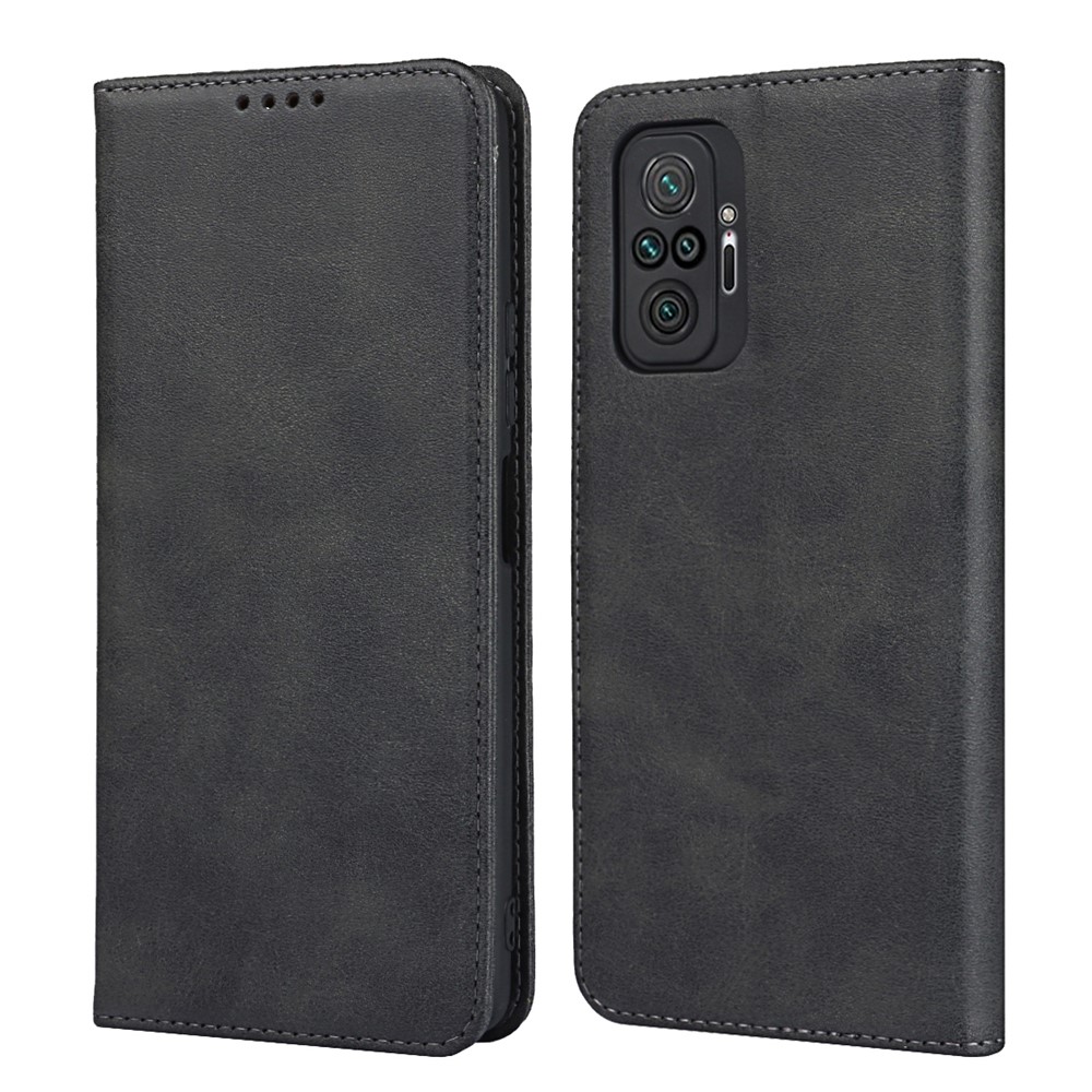 Auto-absorbed Wallet Stand Design Protective Leather Case for Xiaomi Redmi Note 10 Pro - Black-1