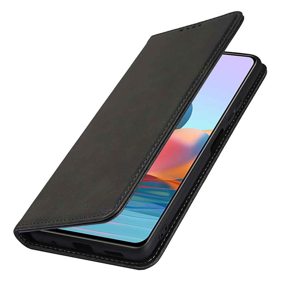 Auto-absorbed Wallet Stand Design Protective Leather Case for Xiaomi Redmi Note 10 Pro - Black-7