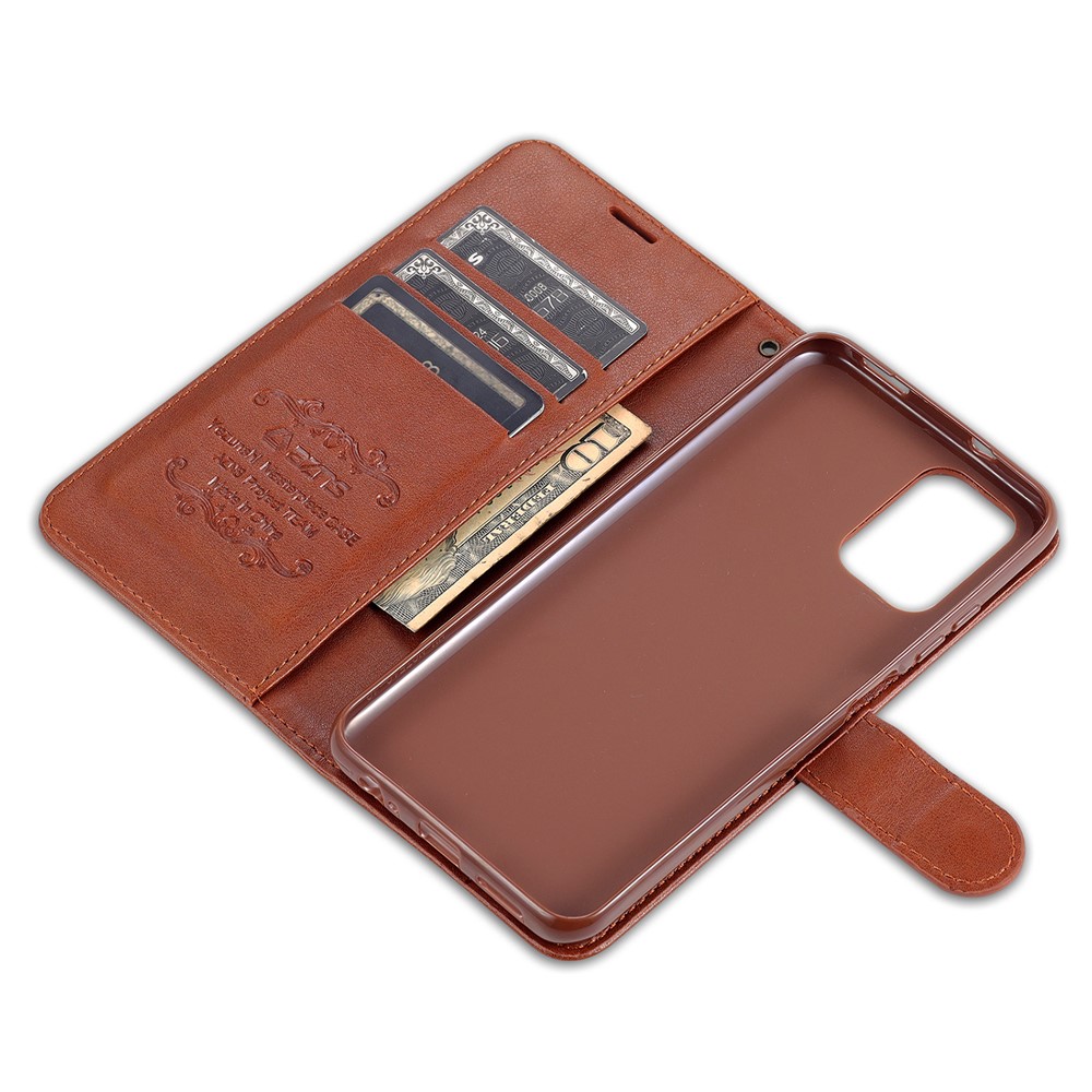 AZNS Wallet Stand Leather Protective Shell for Xiaomi Redmi Note 10 4G/Note 10S - Brown-5