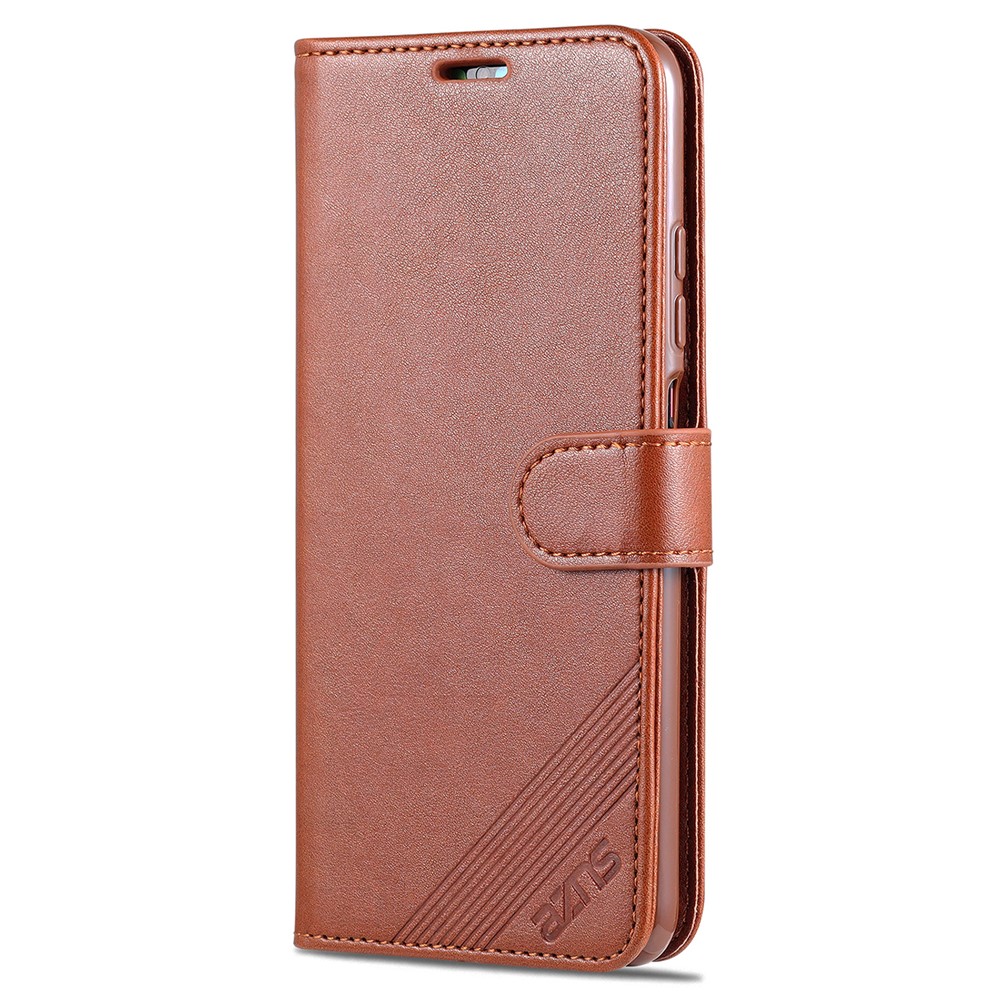 AZNS Wallet Stand Leather Protective Shell for Xiaomi Redmi Note 10 4G/Note 10S - Brown-7