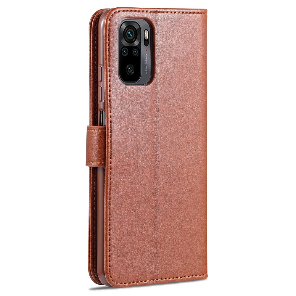 AZNS Wallet Stand Leather Protective Shell for Xiaomi Redmi Note 10 4G/Note 10S - Brown-8
