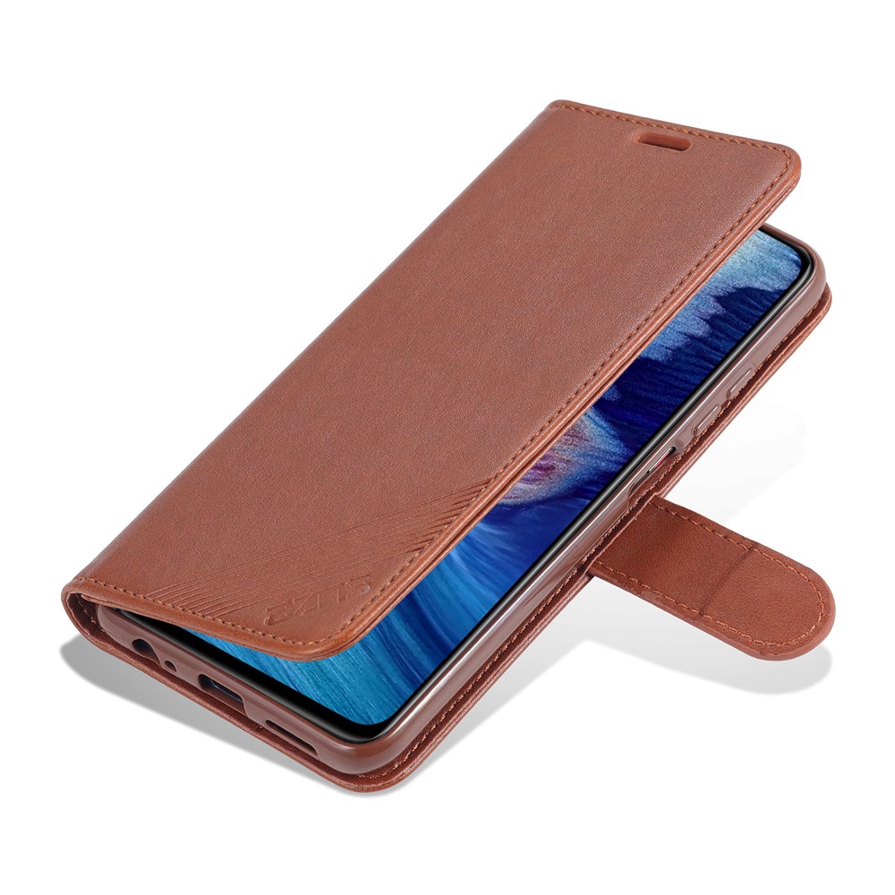 AZNS Wallet Stand Leather Protective Shell for Xiaomi Redmi Note 10 4G/Note 10S - Brown-9
