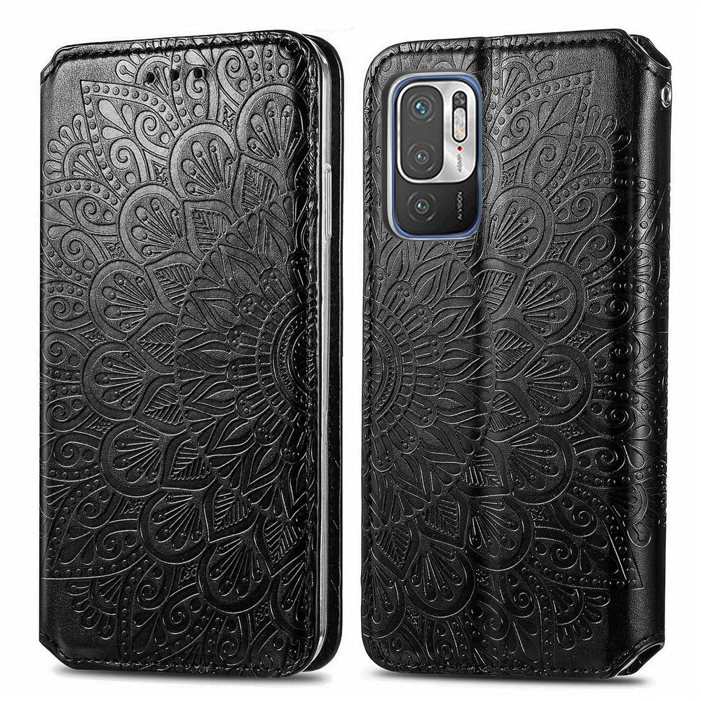 Imprinted Mandala Flower Pattern Auto-absorbed PU Leather Shell Stand Design Wallet for Xiaomi Poco M3 Pro 4G/Poco M3 Pro 5G/Redmi Note 10 5G - Black-1