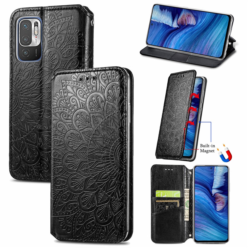 Imprinted Mandala Flower Pattern Auto-absorbed PU Leather Shell Stand Design Wallet for Xiaomi Poco M3 Pro 4G/Poco M3 Pro 5G/Redmi Note 10 5G - Black-12