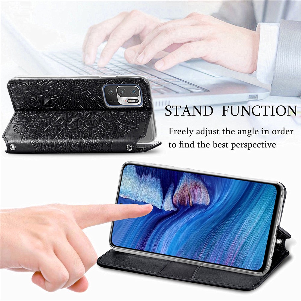 Imprinted Mandala Flower Pattern Auto-absorbed PU Leather Shell Stand Design Wallet for Xiaomi Poco M3 Pro 4G/Poco M3 Pro 5G/Redmi Note 10 5G - Black-3