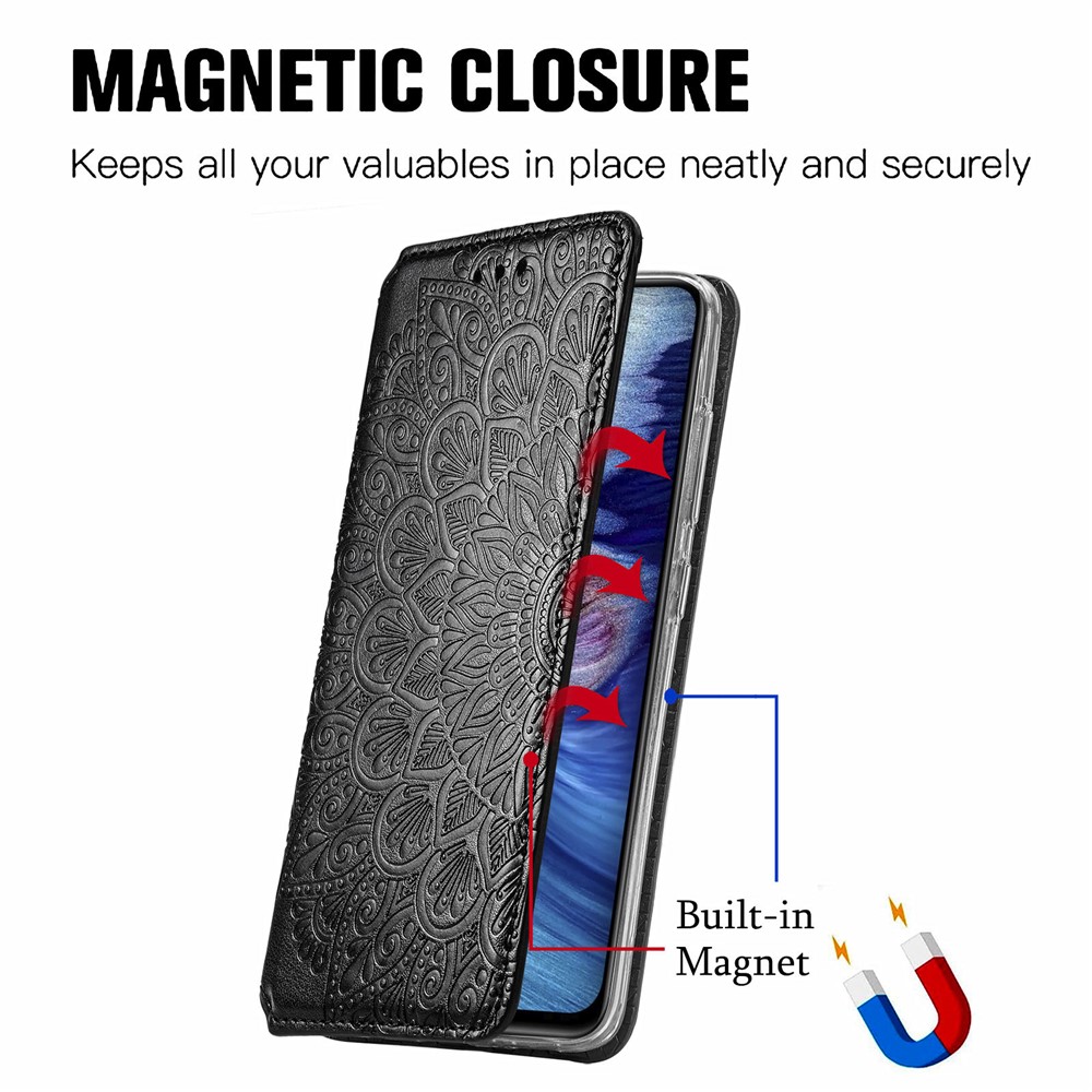 Imprinted Mandala Flower Pattern Auto-absorbed PU Leather Shell Stand Design Wallet for Xiaomi Poco M3 Pro 4G/Poco M3 Pro 5G/Redmi Note 10 5G - Black-4