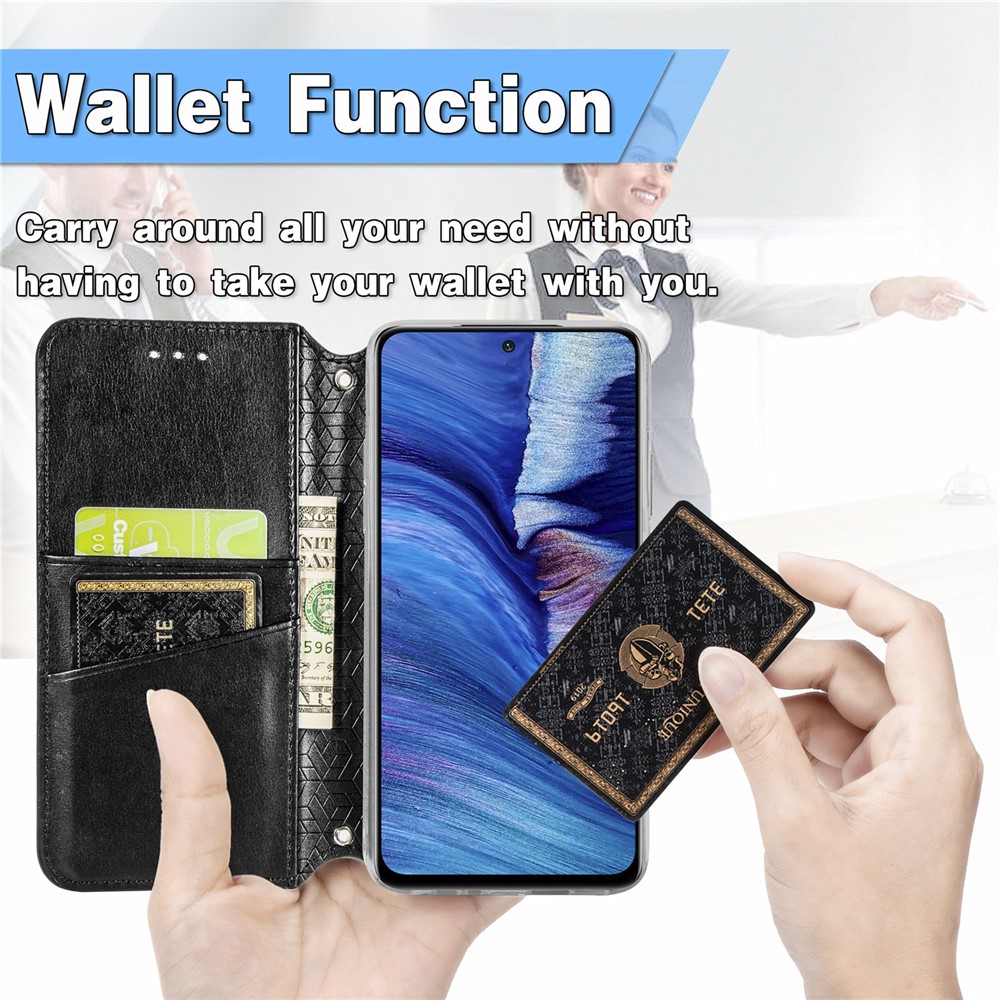 Imprinted Mandala Flower Pattern Auto-absorbed PU Leather Shell Stand Design Wallet for Xiaomi Poco M3 Pro 4G/Poco M3 Pro 5G/Redmi Note 10 5G - Black-5