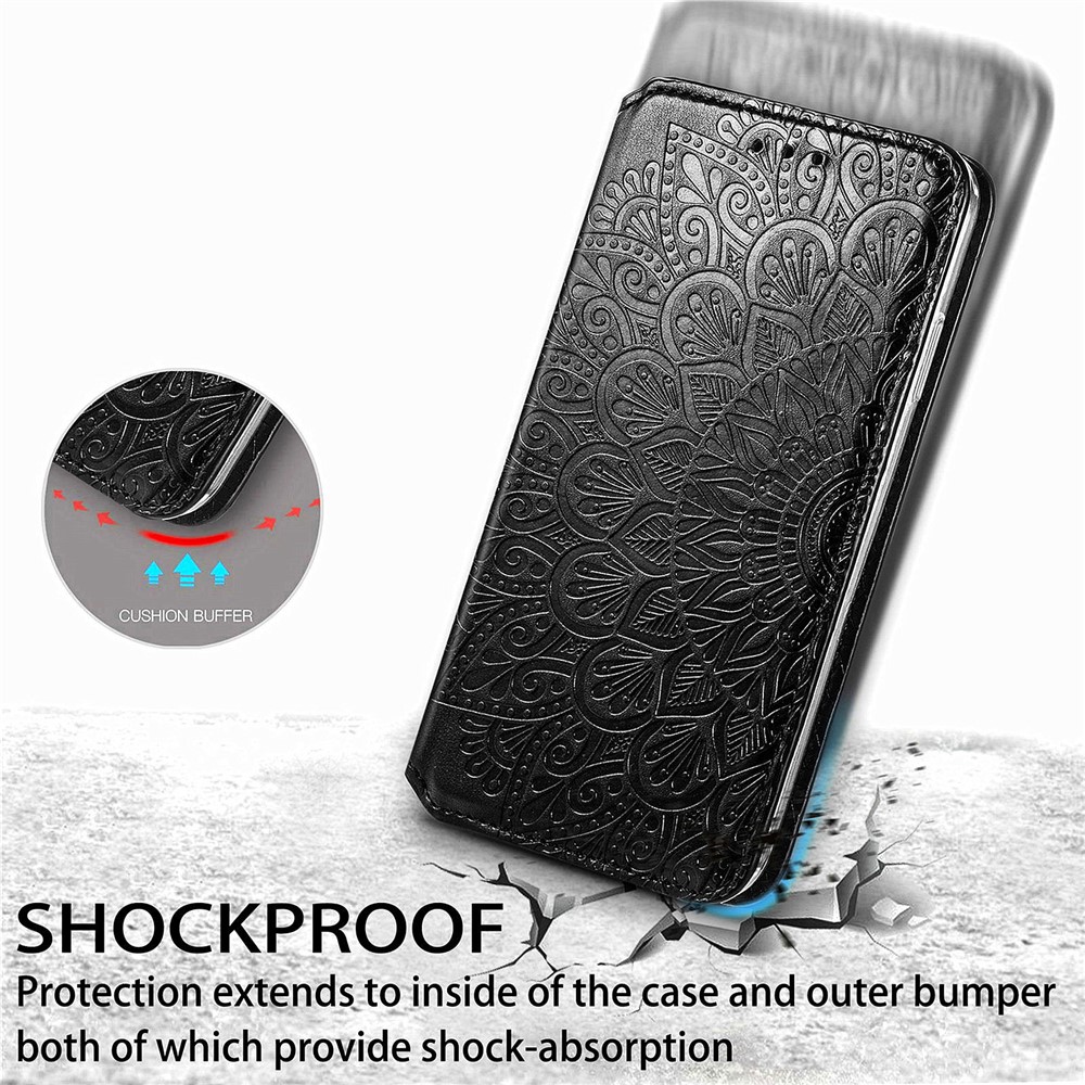 Imprinted Mandala Flower Pattern Auto-absorbed PU Leather Shell Stand Design Wallet for Xiaomi Poco M3 Pro 4G/Poco M3 Pro 5G/Redmi Note 10 5G - Black-7