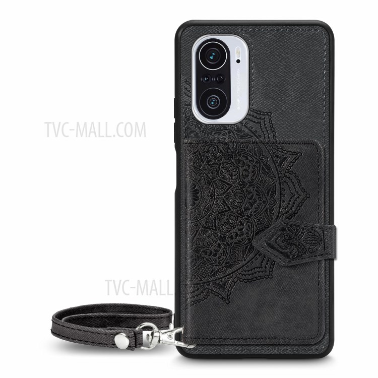 Mandala Flower Imprinting PU Leather + TPU Hybrid Phone Wallet Case for Xiaomi Redmi K40/K40 Pro - Black-5