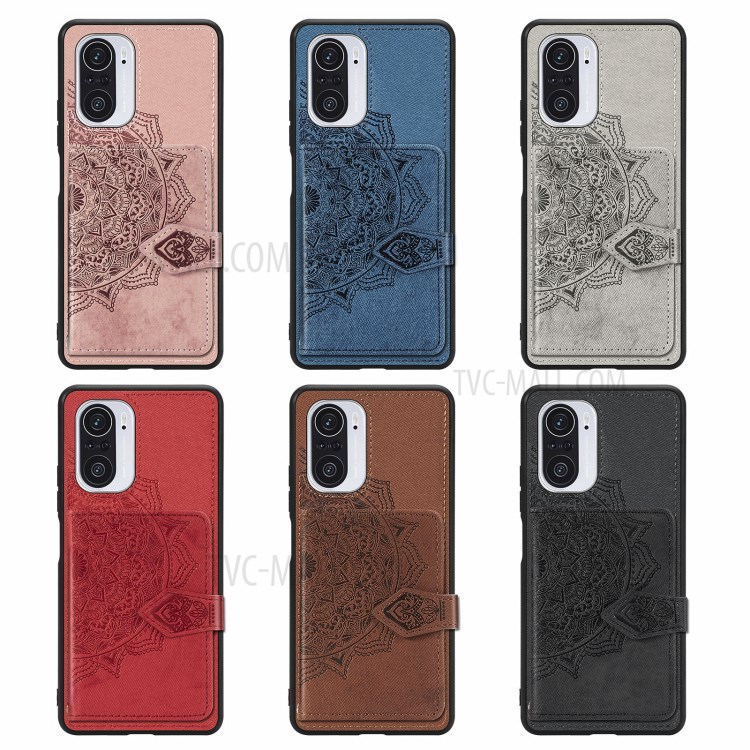 Mandala Flower Imprinting PU Leather + TPU Hybrid Phone Wallet Case for Xiaomi Redmi K40/K40 Pro - Black-8