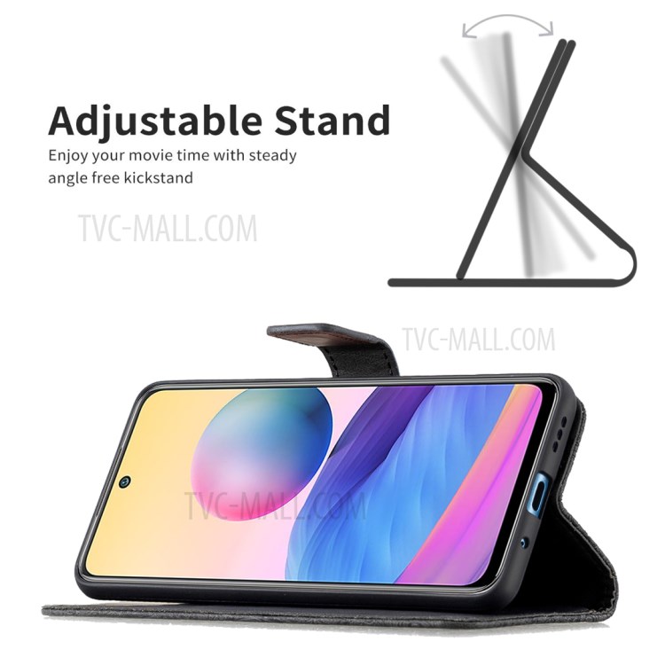 Brilliant Imprint Butterfly Flower Pattern PU Leather Flip Folio Wallet Case with Magnetic Closure Wrist Strap for Xiaomi Redmi Note 10 5G / Poco M3 Pro 5G / 4G - Black-2