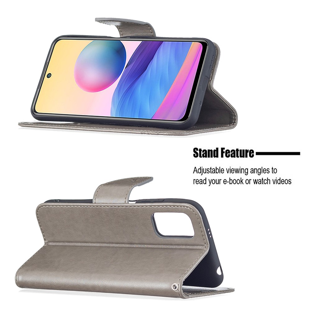 Imprint Butterfly Pattern Leather Shockproof Protective Flip Folio Wallet Case for Xiaomi Redmi Note 10 5G / Poco M3 Pro 5G /4G - Grey-2