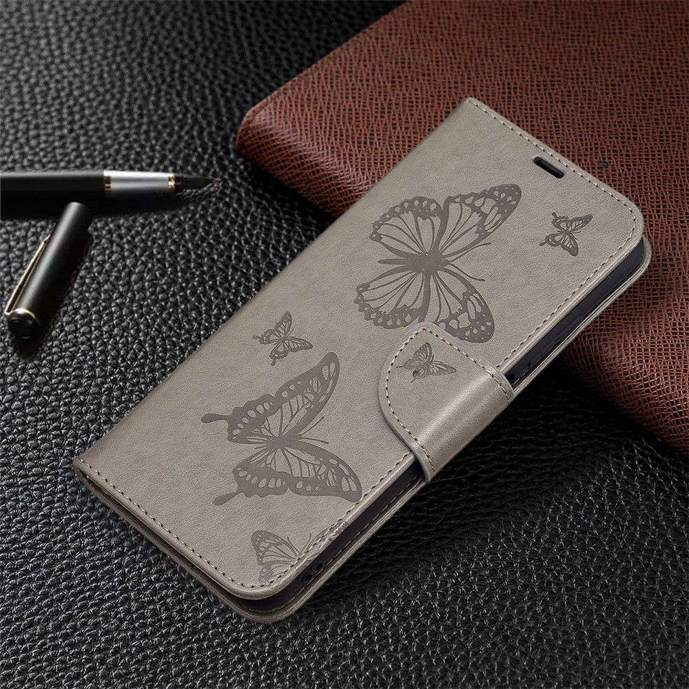 Imprint Butterfly Pattern Leather Shockproof Protective Flip Folio Wallet Case for Xiaomi Redmi Note 10 5G / Poco M3 Pro 5G /4G - Grey-6