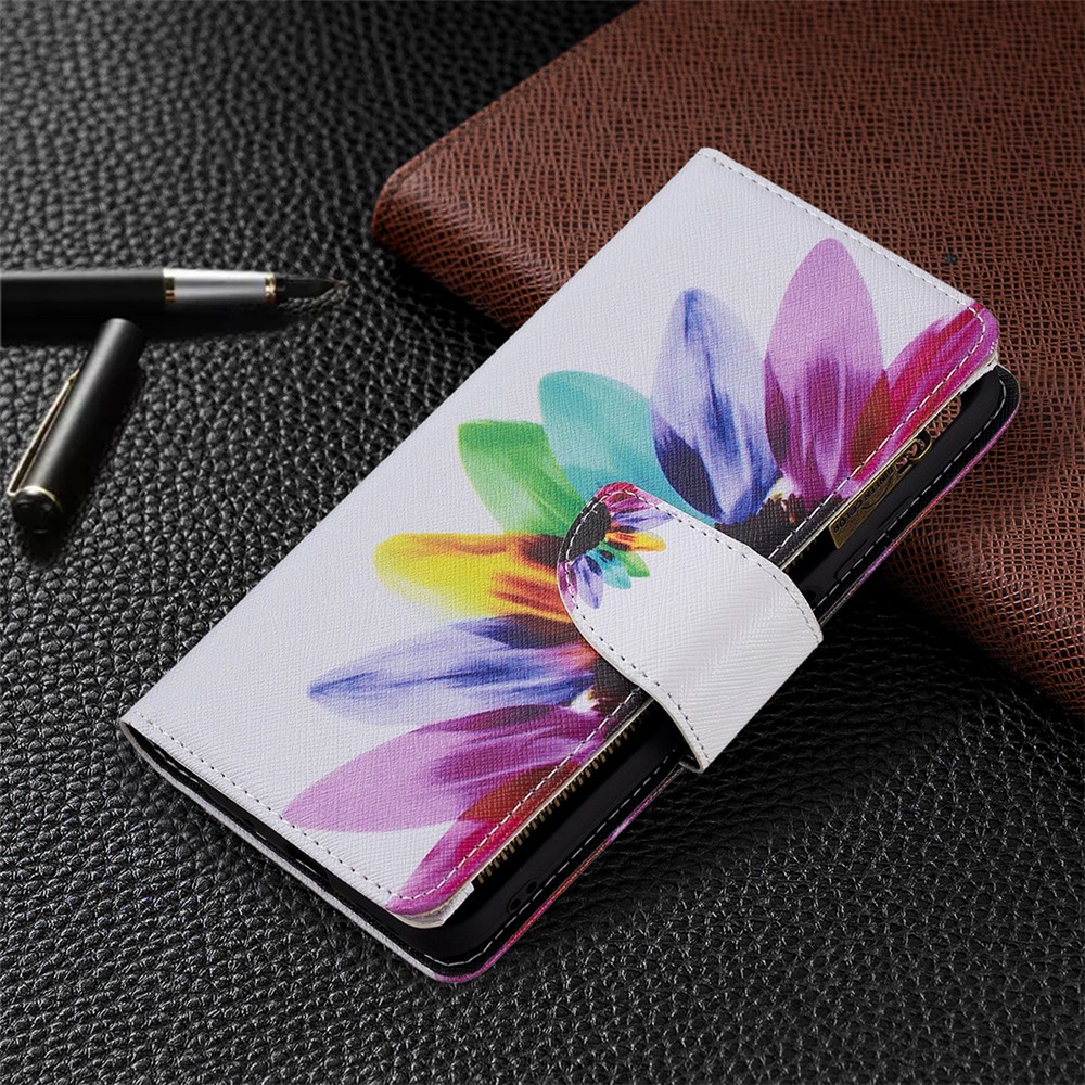 Stand Feature Pattern Printing Zipper Wallet Bookstyle Magnetic Flip Case Cover with Wrist Strap for Xiaomi Redmi Note 10 5G / Poco M3 Pro 5G / 4G - Sunflower-6