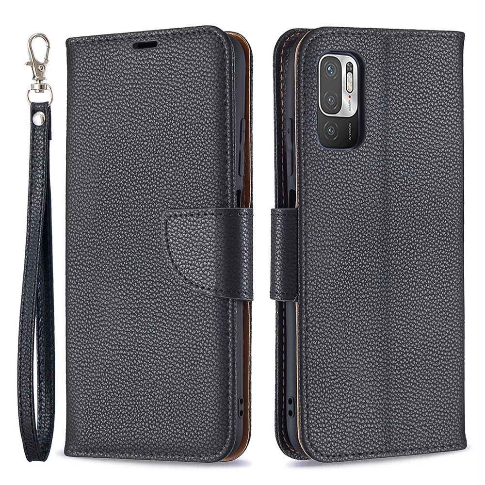 Full Cover Litchi Grain Magnetic Closure Leather Wallet Phone Case for Xiaomi Redmi Note 10 5G / Poco M3 Pro 5G / 4G - Black-1