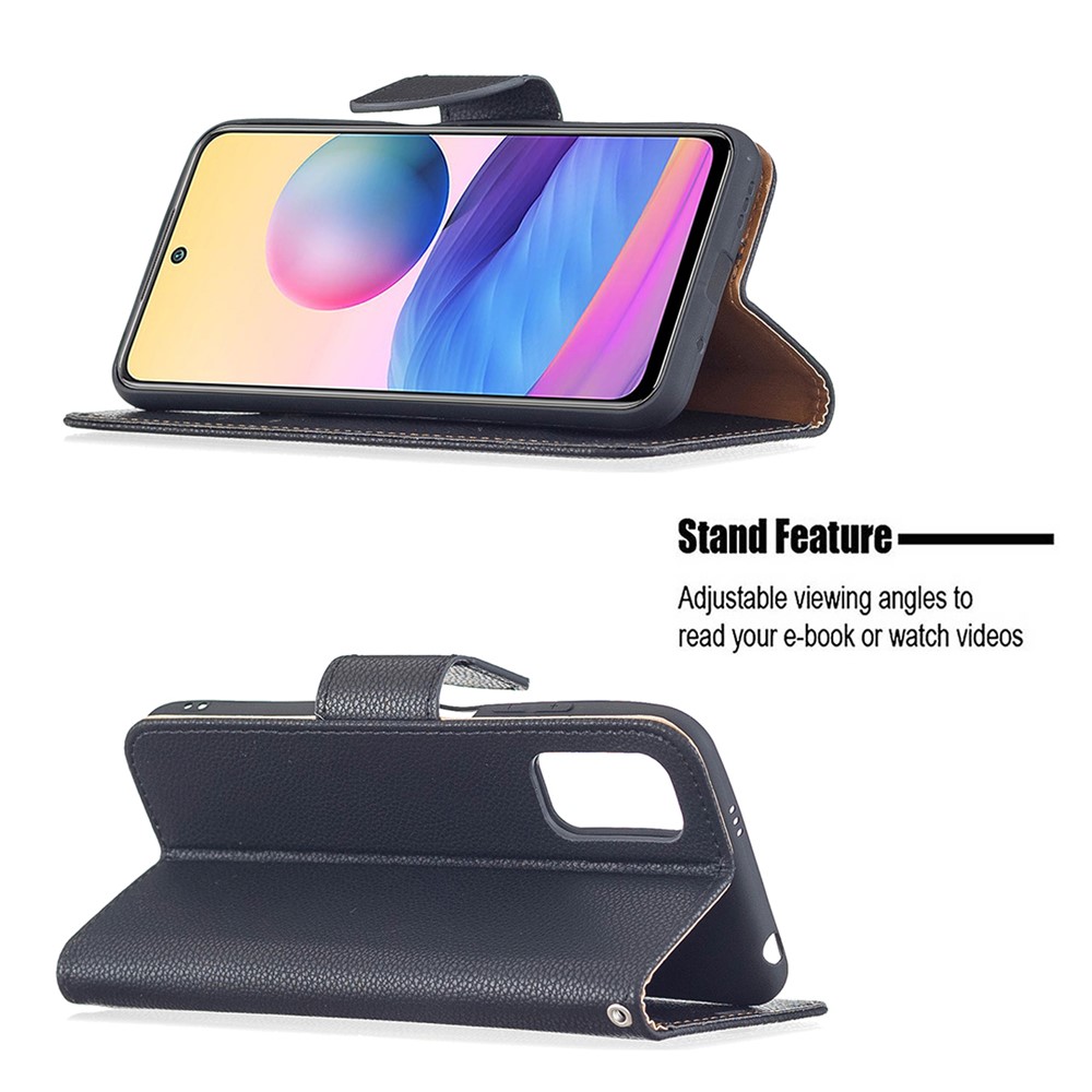 Full Cover Litchi Grain Magnetic Closure Leather Wallet Phone Case for Xiaomi Redmi Note 10 5G / Poco M3 Pro 5G / 4G - Black-2