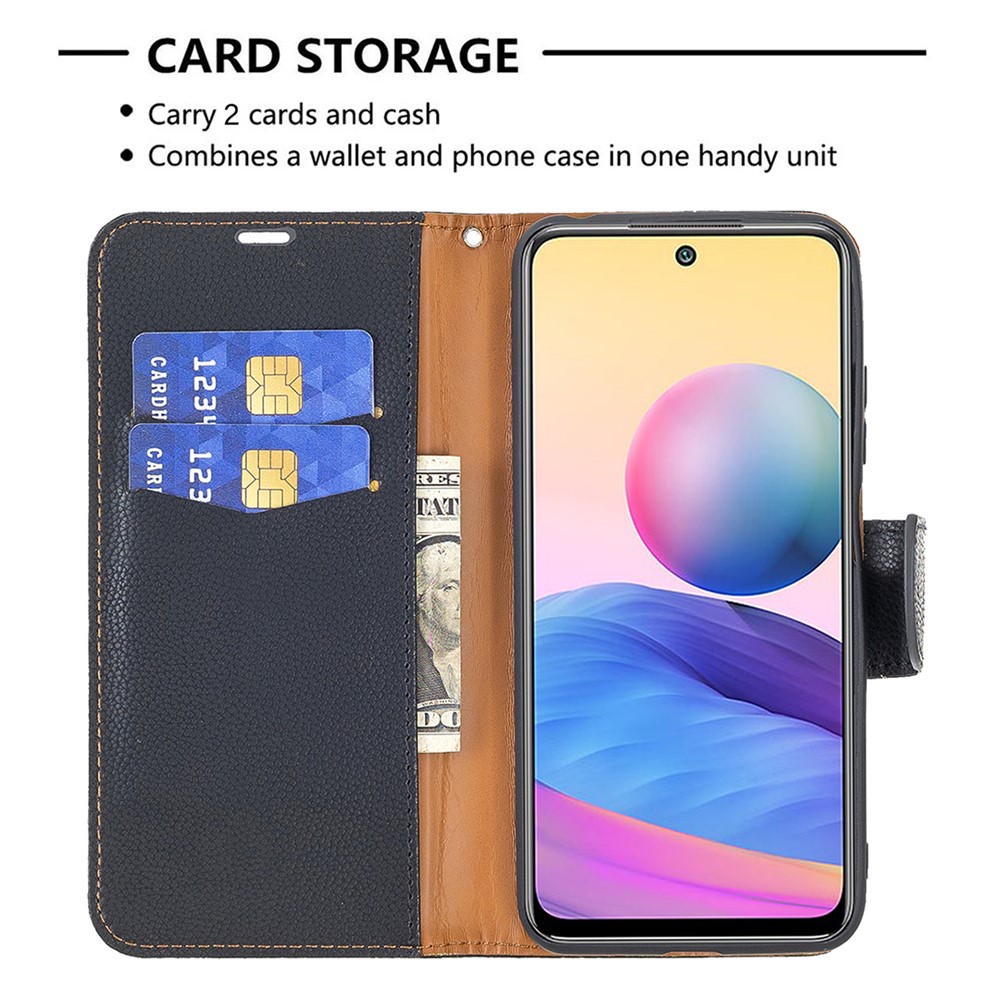 Full Cover Litchi Grain Magnetic Closure Leather Wallet Phone Case for Xiaomi Redmi Note 10 5G / Poco M3 Pro 5G / 4G - Black-3