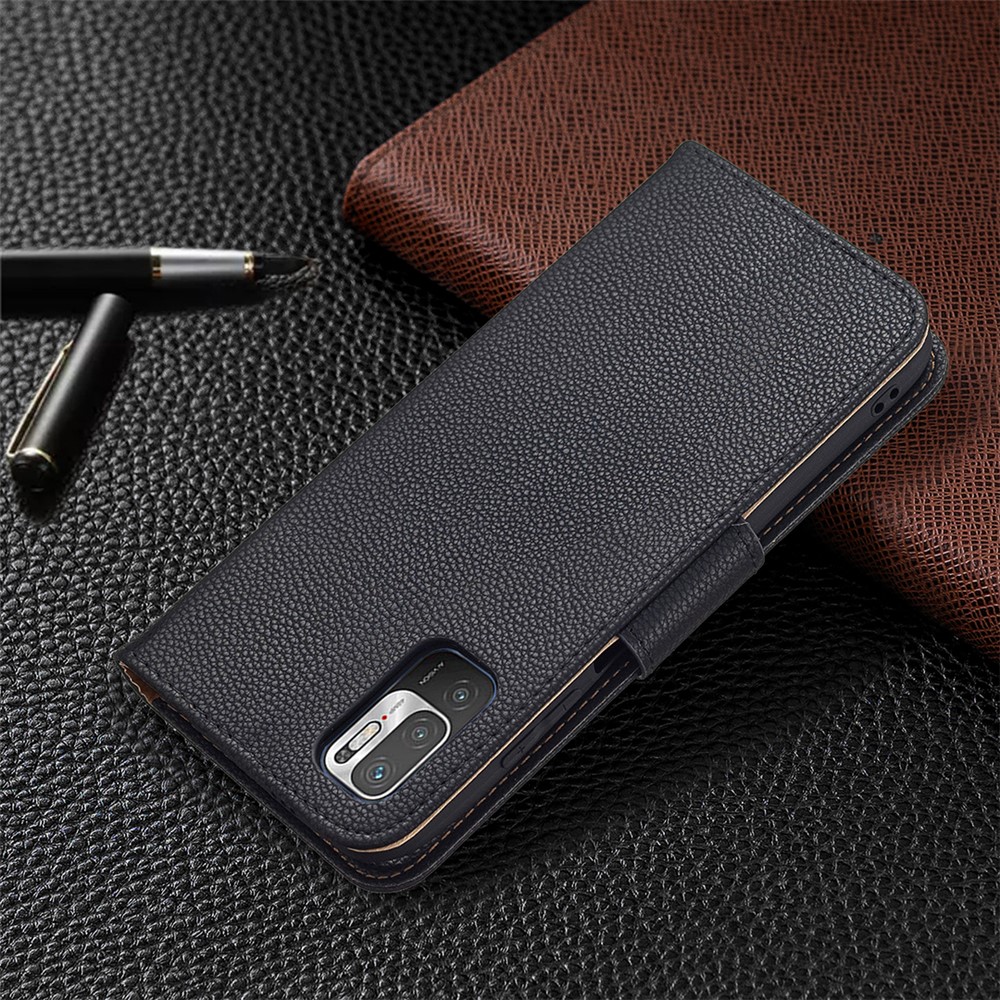 Full Cover Litchi Grain Magnetic Closure Leather Wallet Phone Case for Xiaomi Redmi Note 10 5G / Poco M3 Pro 5G / 4G - Black-7