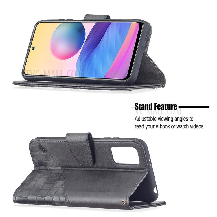 BF04 Crocodile Texture Color Splicing Wallet Stand Leather Protector Case for Xiaomi Redmi Note 10 5G/Poco M3 Pro 4G/Poco M3 Pro 5G - Black-2