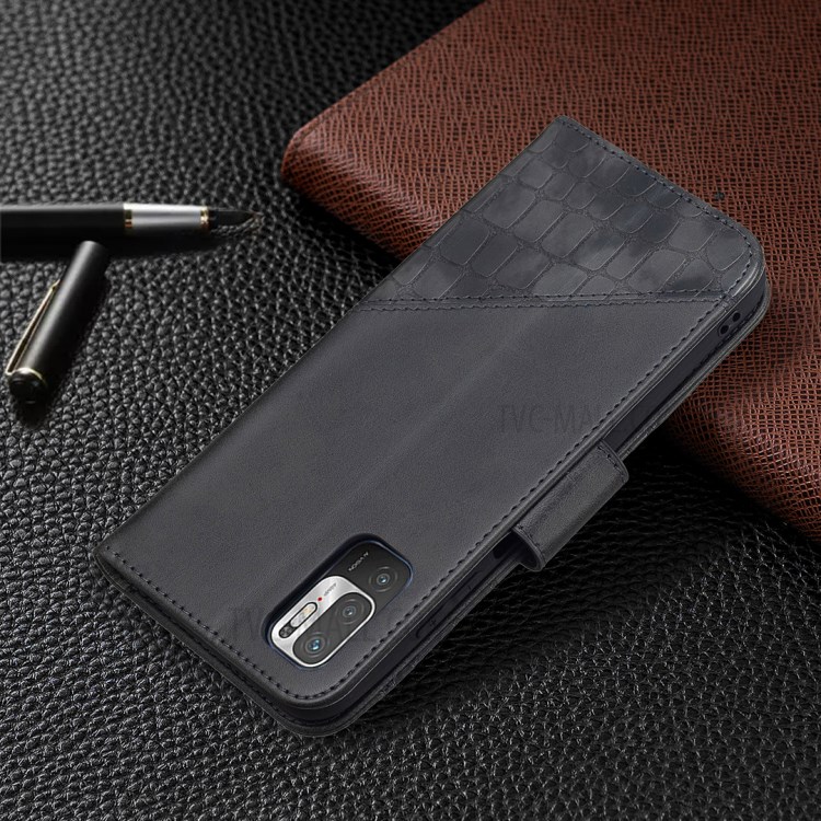 BF04 Crocodile Texture Color Splicing Wallet Stand Leather Protector Case for Xiaomi Redmi Note 10 5G/Poco M3 Pro 4G/Poco M3 Pro 5G - Black-7