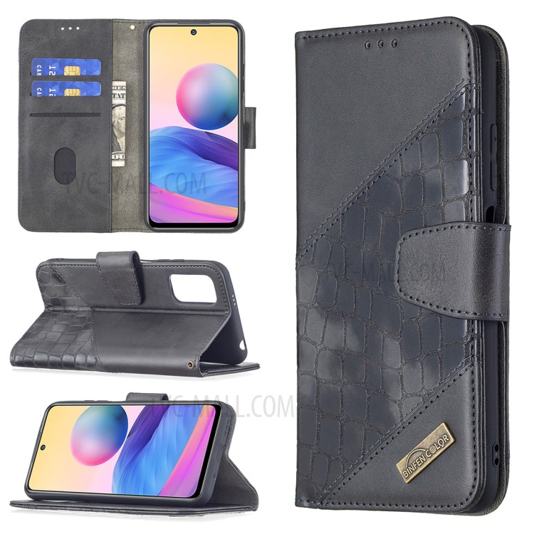 BF04 Crocodile Texture Color Splicing Wallet Stand Leather Protector Case for Xiaomi Redmi Note 10 5G/Poco M3 Pro 4G/Poco M3 Pro 5G - Black-8