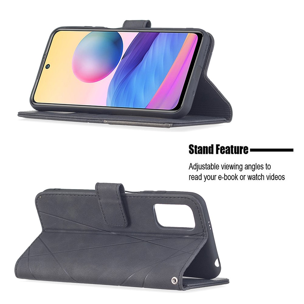 BF05 Wallet Design Leather Stand Cover Case with Geometric Imprinting for Xiaomi Redmi Note 10 5G/Poco M3 Pro 4G/Poco M3 Pro 5G - Black-2