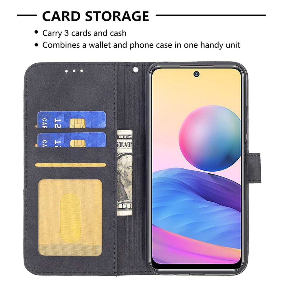 BF05 Wallet Design Leather Stand Cover Case with Geometric Imprinting for Xiaomi Redmi Note 10 5G/Poco M3 Pro 4G/Poco M3 Pro 5G - Black-3