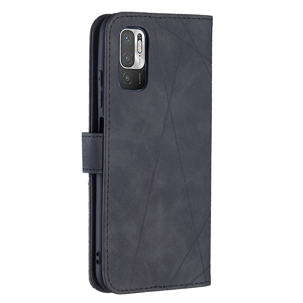BF05 Wallet Design Leather Stand Cover Case with Geometric Imprinting for Xiaomi Redmi Note 10 5G/Poco M3 Pro 4G/Poco M3 Pro 5G - Black-5