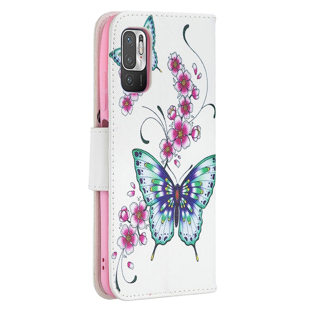 3D Full Stylish Advanced Printing Pattern Stand Magnetic Clasp Wallet Case for Xiaomi Redmi Note 10 5G / Poco M3 Pro 5G / 4G - Green Butterfly-5