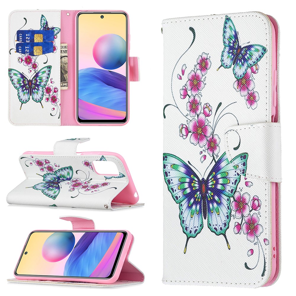 3D Full Stylish Advanced Printing Pattern Stand Magnetic Clasp Wallet Case for Xiaomi Redmi Note 10 5G / Poco M3 Pro 5G / 4G - Green Butterfly-8